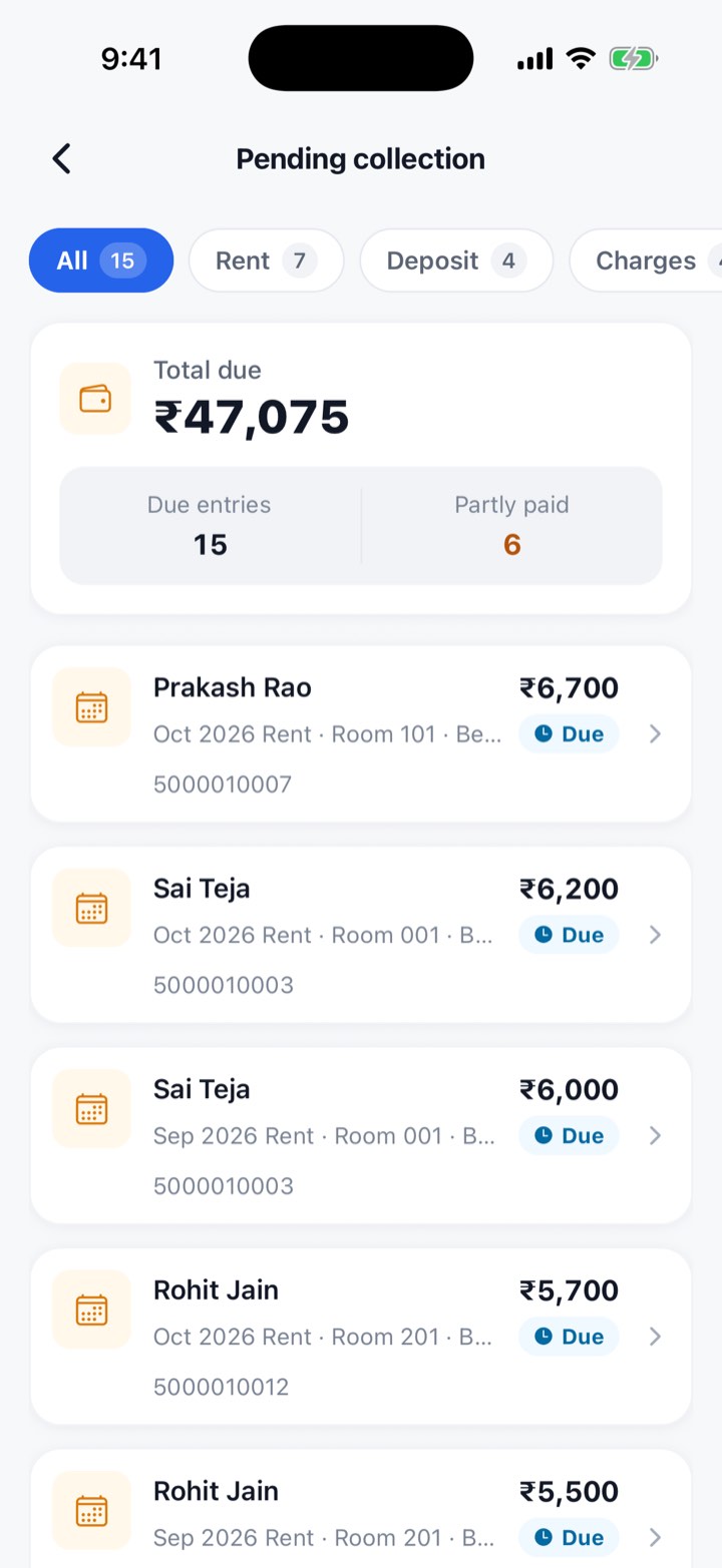 Staff & Salary Management screen in My PG Manager